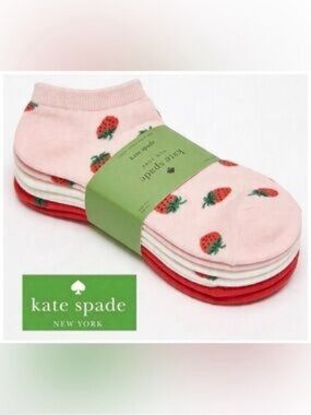 NEW kate spade Pink Strawberry set of 3 novelty ankle socks